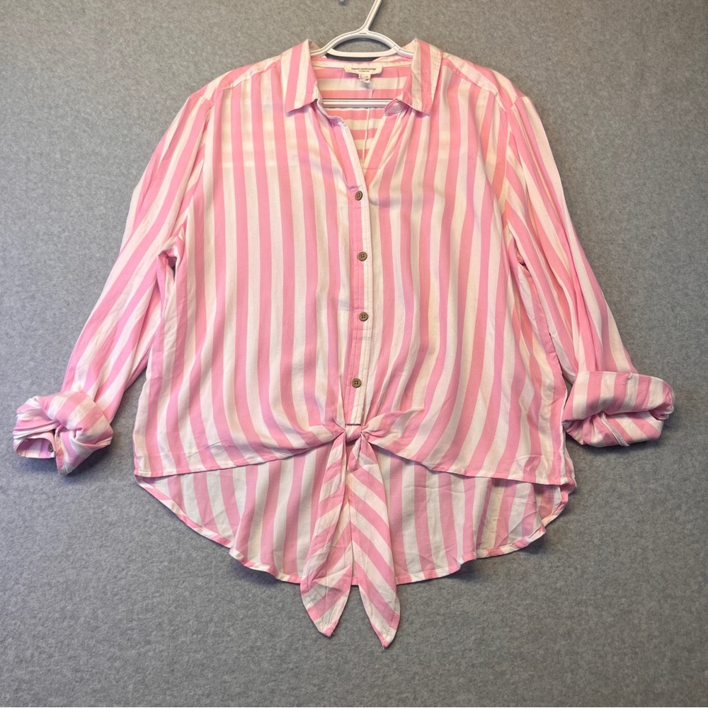 BeachLunchLounge Pink Stripe Button Up Shirt NWT Long Sleeve Light Weight size L